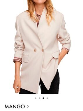 Mango Women's Light Cream Double-Breasted Blazer